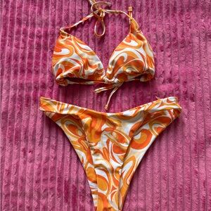 SHEIN Orange and White Swirl Bikini
